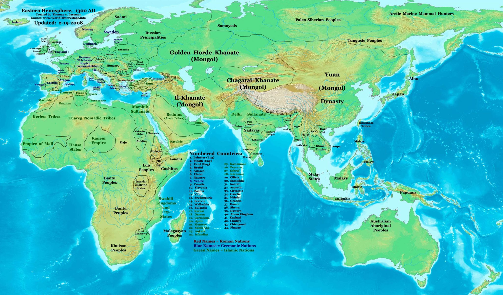 World map 1300 AD - World History Maps